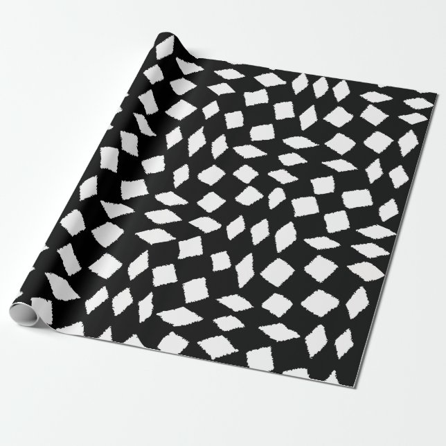 Papier Cadeau Motif Abstrait rétro noir blanc Checker (Déroulé)