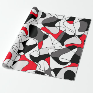 Papier Cadeau Motif Abstrait - rouge, noir et blanc.