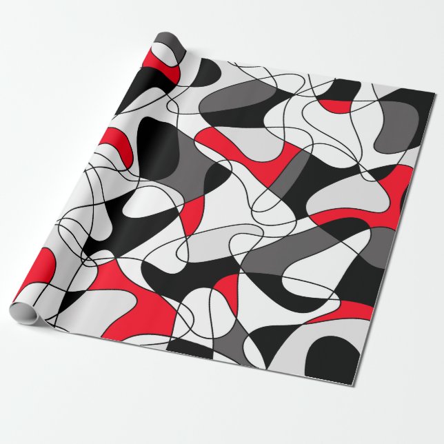 Papier Cadeau Motif Abstrait - rouge, noir et blanc. (Déroulé)