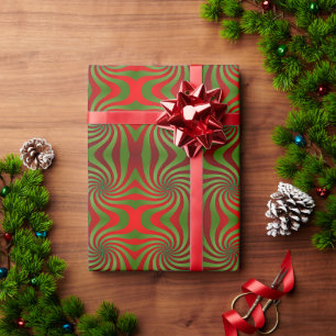 Papier Cadeau Motif Abstrait Rouge Vert Tourbillon Symétrie Sans