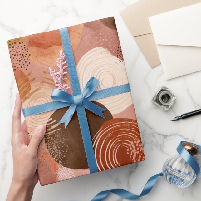 Papier Cadeau Motif abstrait terracotta Tons Terre Boho (Cadeaux)