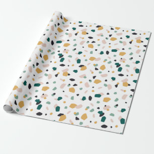 Papier Cadeau Motif abstrait Terrazzo Vert Orange Rose Noir