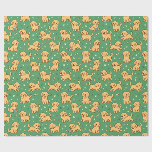 Papier Cadeau Motif adorable de chiot doré (Plat)