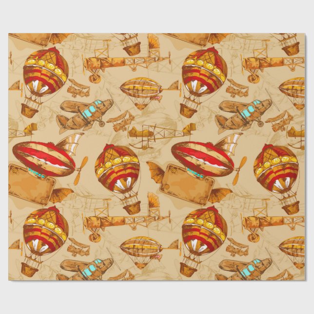 Papier Cadeau Motif aéronautique Steampunk (Plat)