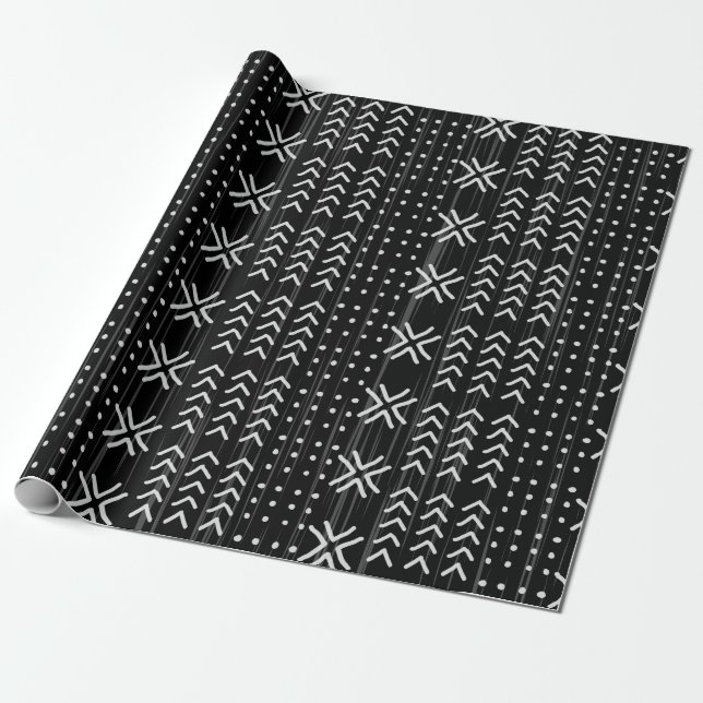 Papier Cadeau Motif africain de la nappe blanche noire moderne (Déroulé)