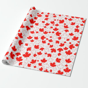 Papier Cadeau Motif aléatoire blanc blanc rouge Feuille d'érable