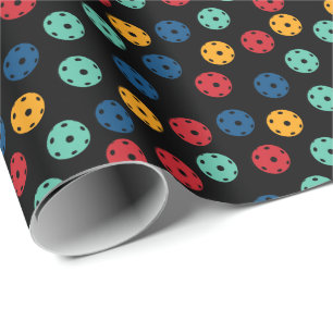 Papier Cadeau motif aléatoire de pickleball jaune, bleu et roug