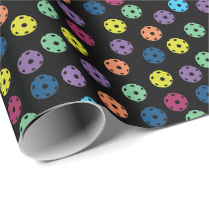 Papier Cadeau Motif aléatoire de pickleball jaune, bleu et viole