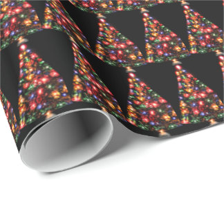 Papier Cadeau Motif allumé coloré d'arbre de Noël