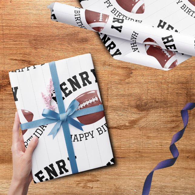 Papier Cadeau Motif américain de football (Personalized wrapping paper - First year down - Football birthday)