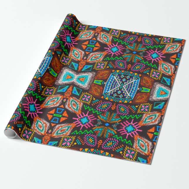 Papier Cadeau Motif américain. Impression Ikat transparente. des (Déroulé)