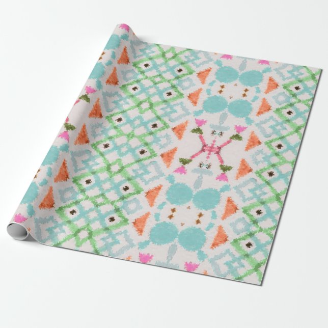 Papier Cadeau Motif américain. Impression Ikat transparente. Vin (Déroulé)