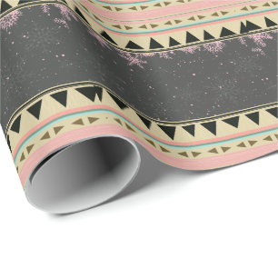 Papier Cadeau Motif Amérindien Flocons de Neige Roses