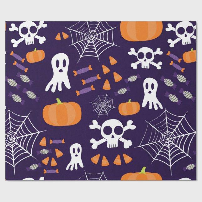 Papier Cadeau Motif amusant d'Halloween (Plat)