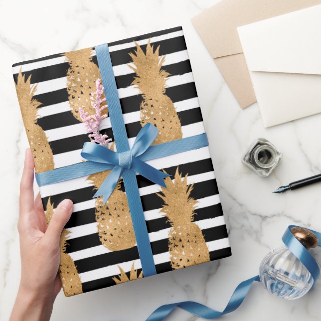 Papier Cadeau Motif Ananas Dorés Tropical  (Cadeaux)