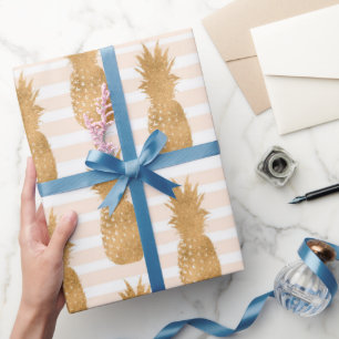 Papier Cadeau Motif Ananas Dorés Tropical