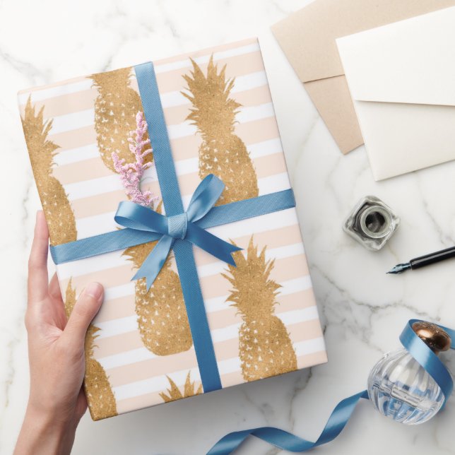 Papier Cadeau Motif Ananas Dorés Tropical  (Cadeaux)