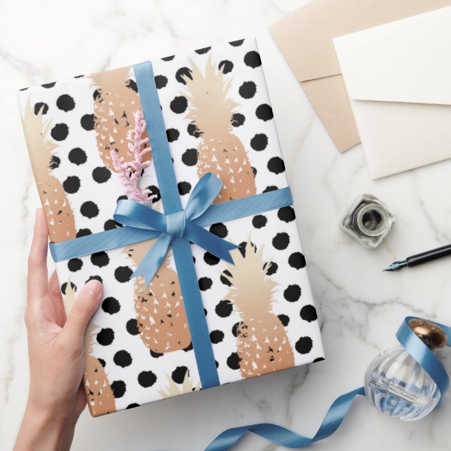 Papier Cadeau Motif Ananas Dorés Tropical  (Cadeaux)