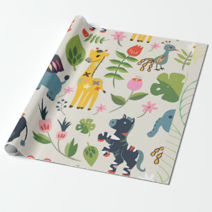 Papier Cadeau Motif animal Jungle Pastel Leaf