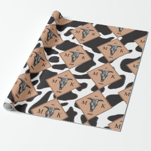 Papier Cadeau Motif animal noir et blanc Vache tache Monogramme