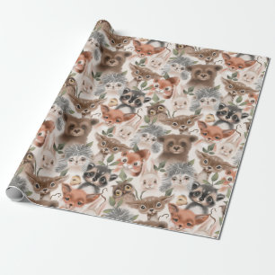 Papier Cadeau Motif animal sauvage Fox Deer Hedgehog