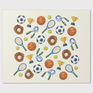Papier Cadeau Motif Anniversaire Enfants Multisport Coloré