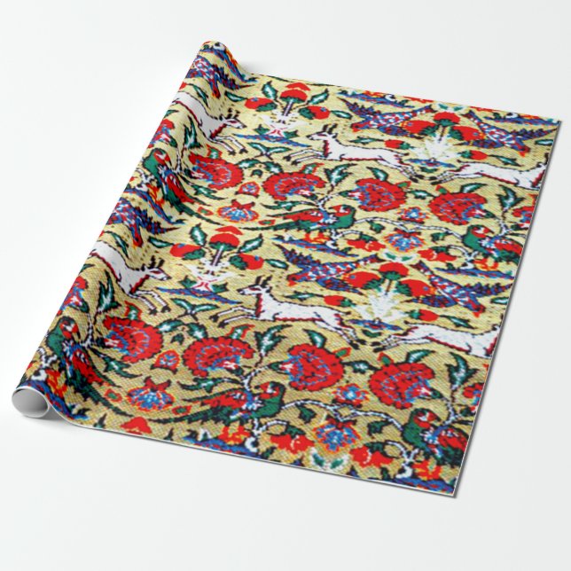 Papier Cadeau Motif Antique Oriental Turc Persan, Animaux (Déroulé)