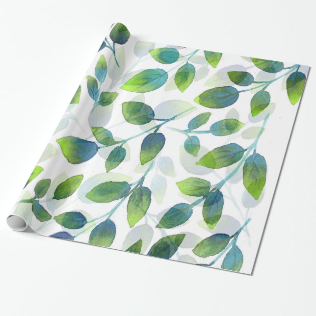 Papier Cadeau Motif Aqua Green Leaf (Déroulé)