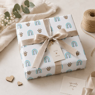Papier Cadeau Motif Aquarelle Bohème Arc-en-ciel & Empreintes de