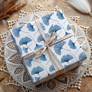 Papier Cadeau Motif aquarelle botanique bleu poussiéreux