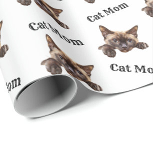 Papier Cadeau Motif aquarelle bouledogue birman maman chat