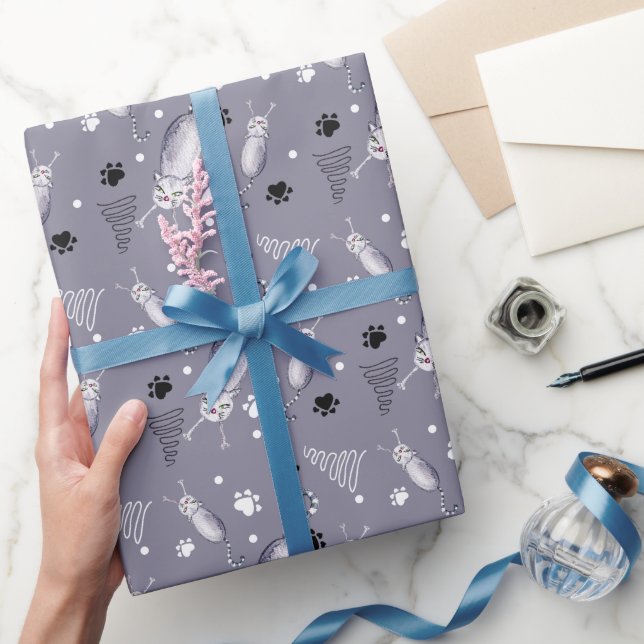 Papier Cadeau Motif aquarelle Chats et Pattes (Cadeaux)