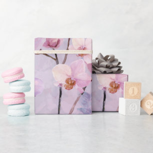 Papier Cadeau Motif aquarelle chic lilas pêche orchidée douce
