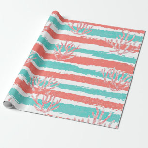 Papier Cadeau Motif aquarelle côtier aux rayures de corail
