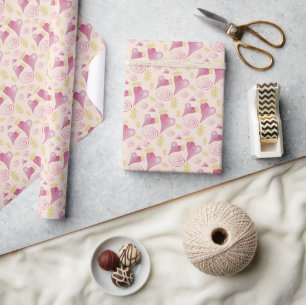 Papier Cadeau Motif aquarelle Couronne Cœur Rose et Or
