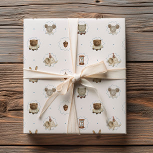 Papier Cadeau Motif aquarelle d'animaux de la forêt vintage