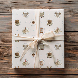 Papier Cadeau Motif aquarelle d'animaux de la forêt vintage