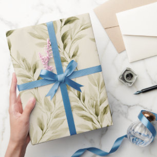 Papier Cadeau Motif aquarelle de branche d'olive beige olive dou