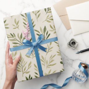 Papier Cadeau Motif aquarelle de branche d'olive beige olive dou
