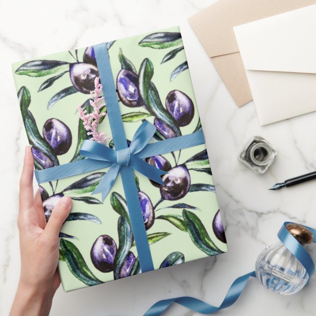 Papier Cadeau Motif aquarelle de branche d'olivier  (Cadeaux)