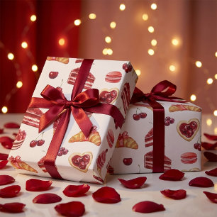 Papier Cadeau Motif aquarelle de dessert Red Velvet et Cerise 