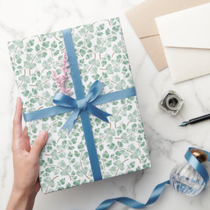 Papier Cadeau Motif aquarelle de feuilles vert sauge minimal