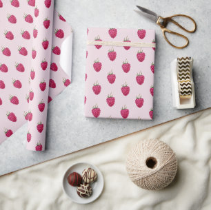 Papier Cadeau Motif aquarelle de framboises peintes à la main