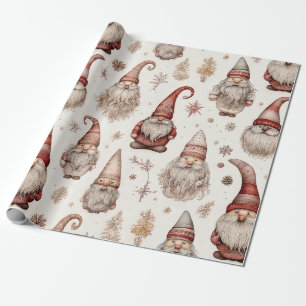 Papier Cadeau Motif aquarelle de gnome rustique vintage de jardi