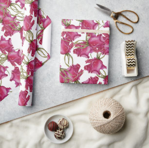 Papier Cadeau Motif aquarelle de roses roses Peint à la main