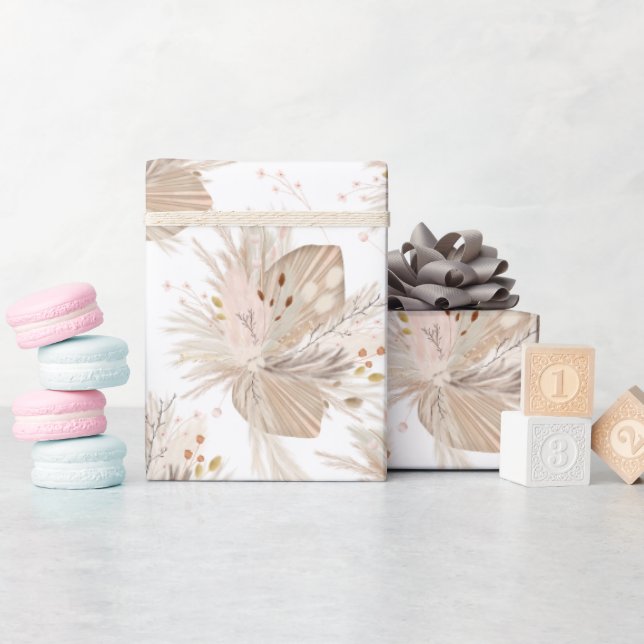 Papier Cadeau Motif aquarelle désert herbe séchée pampas boho (Baby Shower)