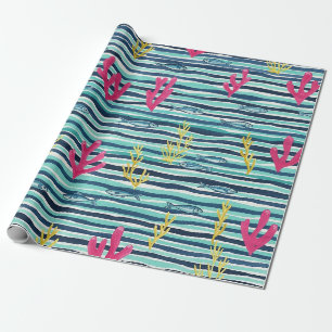 Papier Cadeau Motif aquarelle nautique rétro (1)