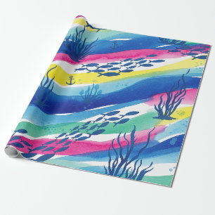 Papier Cadeau Motif aquarelle nautique rétro (3)