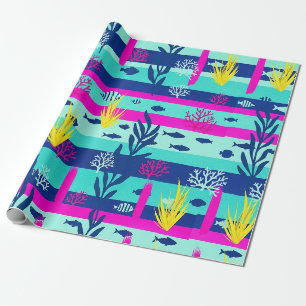 Papier Cadeau Motif aquarelle nautique rétro (5)