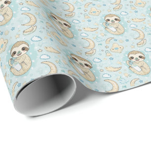 Papier Cadeau Motif aquarelle pastel de bébé paresseux mignon 